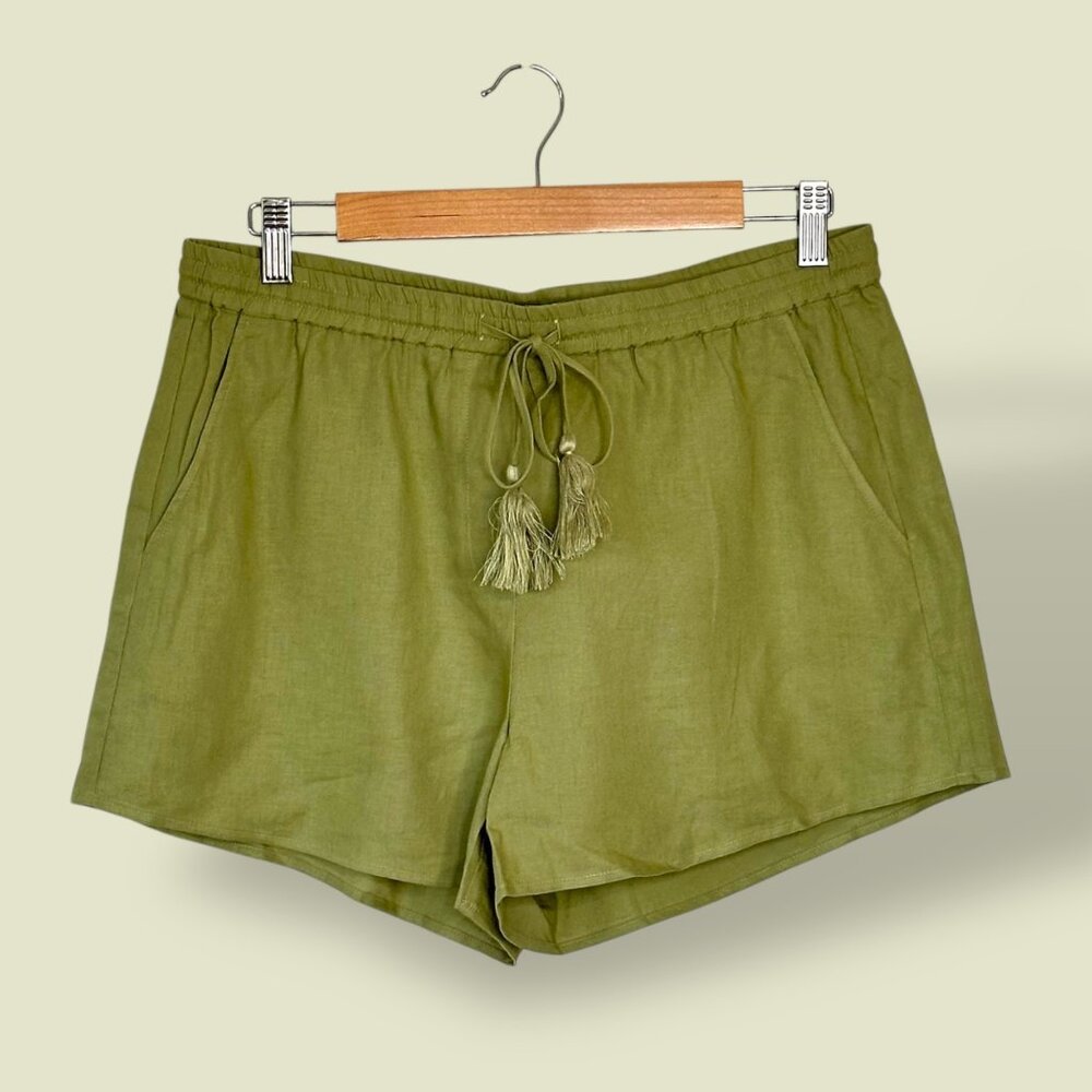 NEW Andie Swim The‎ Shorts Linen Blend Green Tassel Tie Beach Cover Size Medium